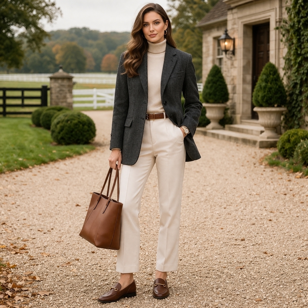 Lauren Ralph Lauren Wool Cashmere Herringbone Blazer Size 8 Longline Tailored - Picture 3 of 13